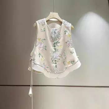 Женский жилет с вышивкой в стиле ретро «Бабочка» весна 2025 г. L зелёный