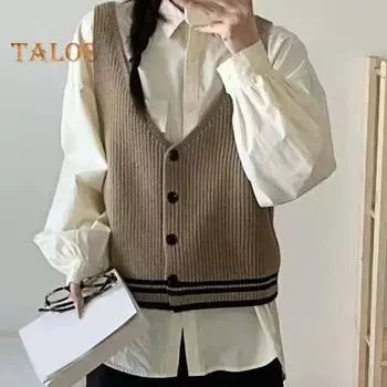 Женский жилет-слинг, облегающий топ без рукавов с V-образным вырезом и полосатым узором, однобортный вязаный свитер, повседневная одежда серый