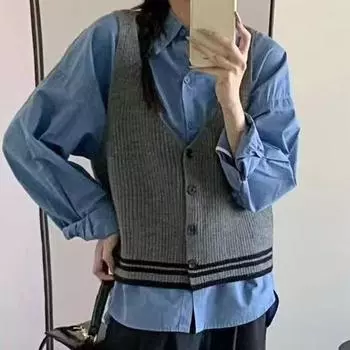 Женский жилет-слинг, облегающий топ без рукавов с V-образным вырезом и полосатым узором, однобортный вязаный свитер, повседневная одежда белый