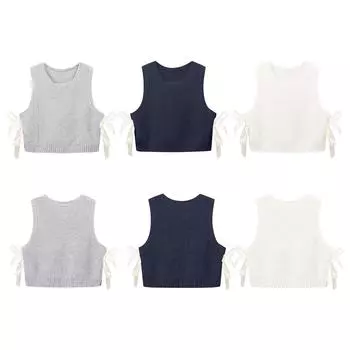 Женский жилет-свитер с завязкой-бабочкой сбоку, повседневный вязаный кардиган-жилет с завязкой на талии L тёмно-синий