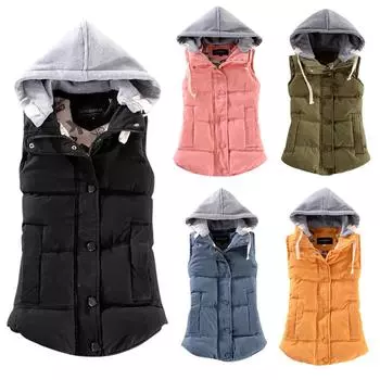 Женский жилет, теплая куртка без рукавов, хлопок, однотонный жилет с капюшоном для верхней одежды M жёлтый