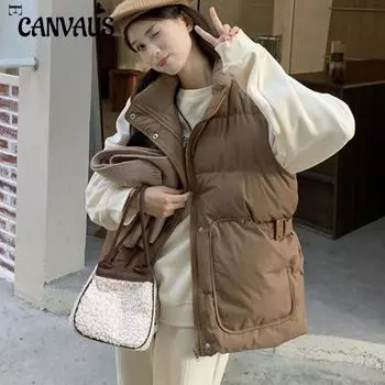 Женский жилет Tide осень и зима воротник-стойка свободный снаружи без рукавов хлопковая одежда хлопковые плечи жилет M чёрный