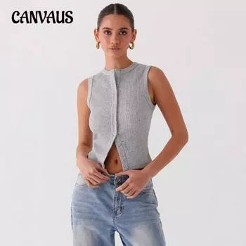 Женский жилет весна-лето узкий короткий без рукавов с полосками на пуговицах S белый