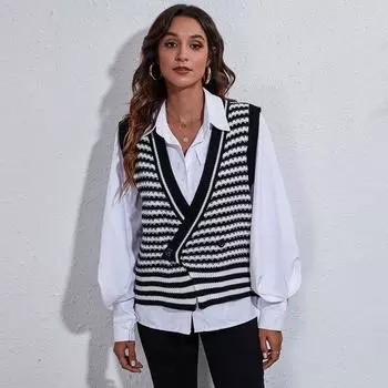 Женский жилет весна-осень, полосатый вязаный кардиган, свитер, жилет S розовый