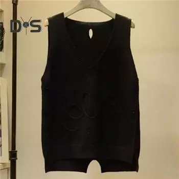 Женский жилет весна осень V-образный вырез боковые пуговицы высокий низкий подол жилет вязаный безрукавный свитер пуловеры свободные топы L жёлтый