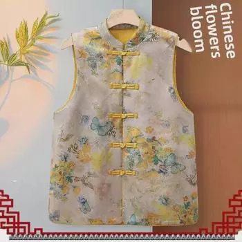 Женский жилет весна/осень в китайском стиле с воротником-стойкой и пуговицами - новый и модный дизайн 3XL (suggested for 120-135 jin)