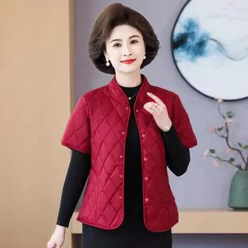 Женский жилет Жилет из хлопка с короткими рукавами Жилет из хлопка для мам на осень и зиму Верхняя одежда из хлопка с короткими рукавами Жилет из хлопка XXXXXL чёрный