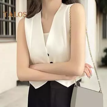 Женский жилет, жилет, винтажный, без рукавов, нарядный костюм, повседневный, на пуговицах, с V-образным вырезом, смокинг, жилет для повседневной носки, офиса, свиданий, улицы S чёрный