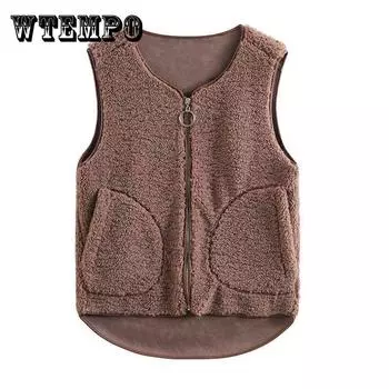 Женский жилет, зимние короткие жилеты для женщин, однобортный жилет из искусственной овечьей шерсти, пальто с отложным воротником M