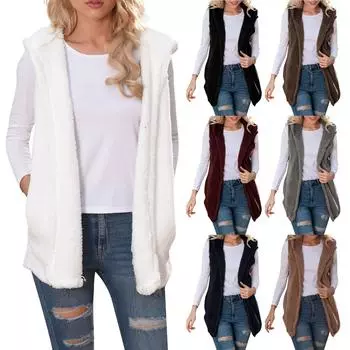 Женский жилет, зимняя теплая толстовка с капюшоном, верхняя одежда, повседневное пальто, плюшевая куртка, верхняя одежда XXL кофейный