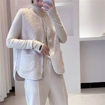 Женский жилет, зимняя теплая верхняя одежда с капюшоном, повседневное пальто, куртка на молнии из искусственной кожи L бежевый