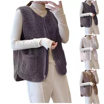 Женский жилет, зимняя теплая верхняя одежда с капюшоном, повседневное пальто, куртка на молнии из искусственной кожи