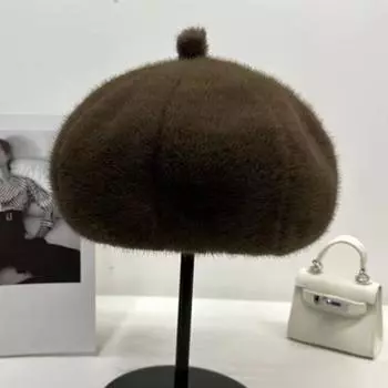 Женский зимний берет французский стиль чистый цвет сохраняет тепло повседневная одежда фотография восьмиугольная кепка абрикосовый