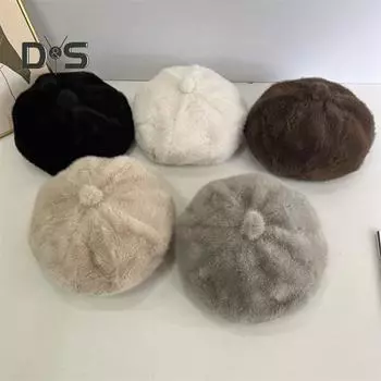 Женский зимний берет во французском стиле, чистый цвет, сохраняет тепло, повседневная одежда, фотография, восьмиугольная кепка, вечеринки, путешествия, Рождество, день рождения, новый год, шляпа светло-серый