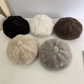 Женский зимний берет во французском стиле, чистый цвет, сохраняет тепло, повседневная одежда, фотография, восьмиугольная кепка, вечеринки, путешествия, Рождество, день рождения, новый год, шляпа светло-серый