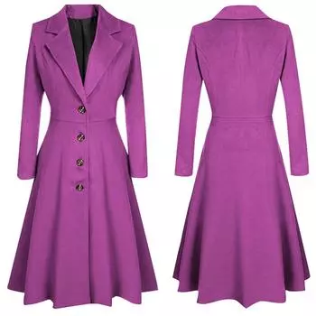 Женский зимний длинный плащ на пуговицах с лацканами, куртка, женское пальто, верхняя одежда One size фиолетовый