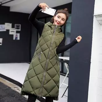 Женский зимний длинный теплый жилет, повседневный пушистый жилет, утолщенный жилет большого размера 3XL