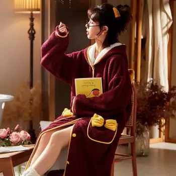 Женский зимний халат большого размера из фланели, удлиненный теплый халат с капюшоном, толстый берберский флис, кимоно, банный халат, халаты M