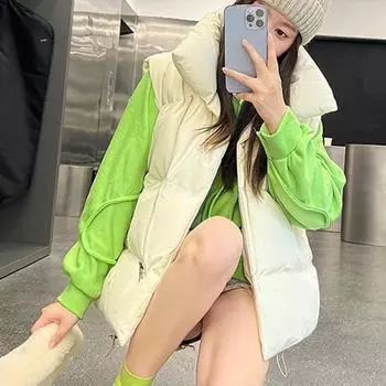 Женский зимний короткий хлопковый жилет «Джокер», свободная тонкая пуховая куртка с хлопковой подкладкой, пальто M чёрный