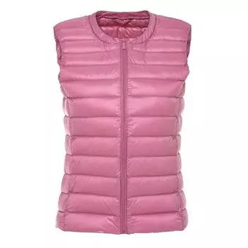 Женский зимний легкий пуховый жилет без рукавов с круглым вырезом однотонного цвета повседневное универсальное теплое пальто S-4XL S чёрный