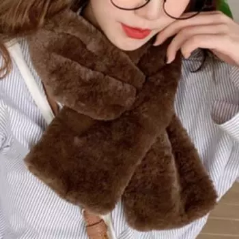 Женский зимний меховой шарф, однотонный, с крестиком, корейская версия, утолщенный, мягкий, плюшевый, воротник, рождественский шарф One Size темно-серого