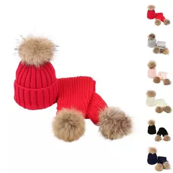 Женский зимний модный комплект из трех предметов: шапка, шарф, перчатки, защищающий от холода One Size чёрный