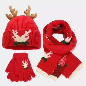 Женский зимний модный комплект из трех предметов: шапка, шарф, перчатки, защищающий от холода One Size красный