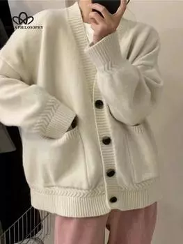 Женский зимний модный повседневный свитер в стиле ретро, серый однотонный, со свободными карманами, однобортный, с круглым вырезом, модный универсальный джемпер, женские топы, верхняя одежда one size розовый