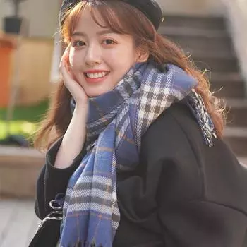 Женский зимний повседневный клетчатый шарф, японский толстый теплый шарф с имитацией кашемира, шаль