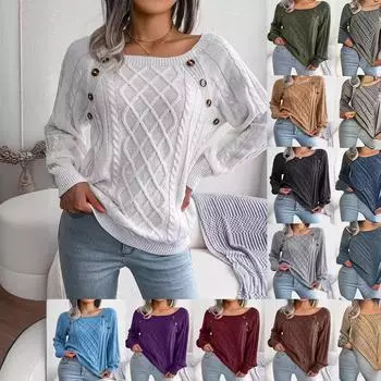 Женский зимний повседневный костюм большого размера - свитер из трикотажа в европейском и американском стиле L хаки