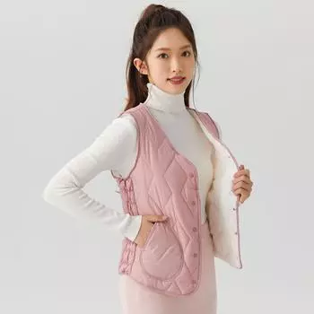Женский зимний пуховик с хлопковой подкладкой, теплые карманы, накладные карманы, утолщенный жилет для женщин среднего и пожилого возраста, хлопковый подклад, модный и теплый M