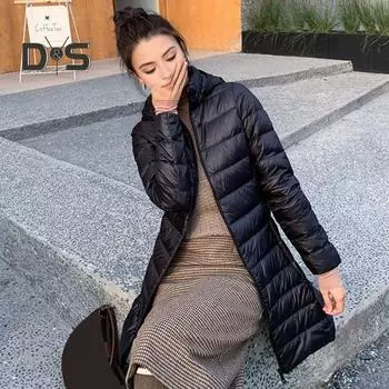 Женский зимний пуховик с капюшоном, утепленный, однотонный, средней длины, облегающий, большого размера, с длинными рукавами, застежкой-молнией, ветрозащитная теплая куртка M хаки