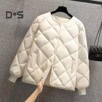 Женский зимний пуховик с ромбовидной текстурой, толстыми карманами с подкладкой, длинными рукавами, однотонная однобортная куртка с эластичными манжетами S кофейный