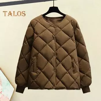 Женский зимний пуховик с ромбовидной текстурой, толстыми карманами с подкладкой, длинными рукавами, однотонная однобортная куртка с эластичными манжетами S чёрный