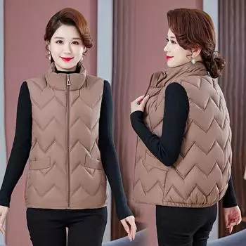 Женский зимний пуховый хлопковый жилет плюс размер, жилет с воротником-стойкой, повседневный женский теплый хлопковый жилет XL чёрный
