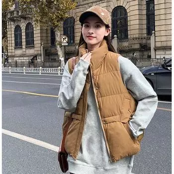 Женский зимний пуховый хлопковый жилет, жилет с воротником-стойкой 2XL чёрный