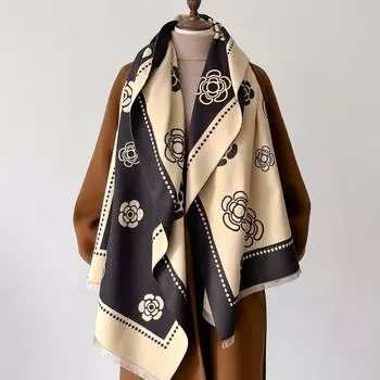 Женский зимний шарф 2024 года, роскошный дизайн, цветочные осенние кашемировые шарфы, толстые теплые шарфы L Ady Wrap Shawl Pashmina Female Poncho