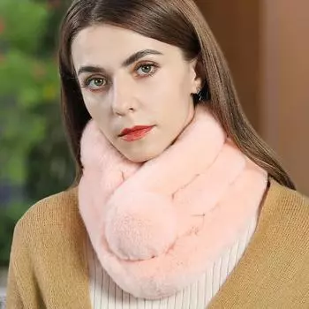 Женский зимний шарф из кроличьего меха, корейская версия, утолщенный универсальный зимний двусторонний шарф из меха кролика рекс, шарф на шею хаки