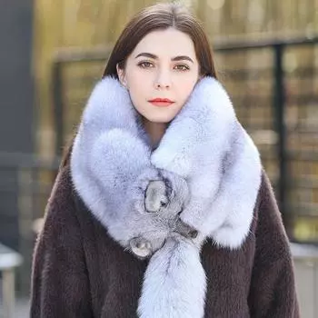 Женский зимний шарф из лисьего меха, новый накидка из лисьего меха, утепленный модный шарф