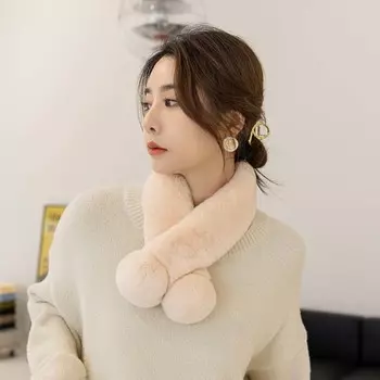 Женский зимний шарф из натурального меха кролика с пуговицами, модные женские теплые шарфы из натурального мягкого меха, высокое качество, утеплитель для шеи, двойной шар One Size