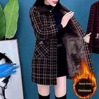 Женский зимний снежный твидовый пиджак большого размера в клетку, повседневный офисный теплый топ 4XL