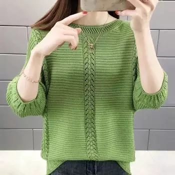 Женский зимний свитер, пуловер, свободный короткий свитер, ажурный, с длинным рукавом, трикотаж 3XL