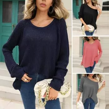 Женский зимний свитер с круглым вырезом, однотонный вязаный эластичный мягкий свободный пуловер, противоусадочный женский осенний свитер с защитой от скатывания S розовый