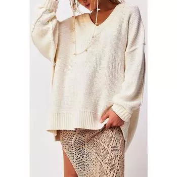 Женский зимний свободный повседневный свитер с V-образным вырезом S чёрный