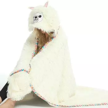 Женский зимний теплый белый мягкий плащ из альпаки, повседневное носимое одеяло, милый халат с капюшоном из мультфильма