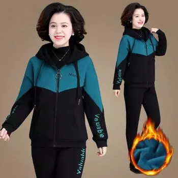 Женский зимний теплый комплект из двух предметов, спортивный костюм с капюшоном и плюшевой подкладкой, шаровары с талией и толстые джоггеры с плюшевой подкладкой XXXL зелёный