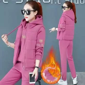 Женский зимний теплый костюм, комплект из 2 предметов: жилет с капюшоном и брюки 4XL