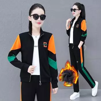 Женский зимний теплый костюм, куртка на молнии + теплые брюки, комплект из двух предметов 4XL