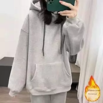 Женский зимний теплый пуловер с капюшоном, утолщенная теплая толстовка с капюшоном 3XL
