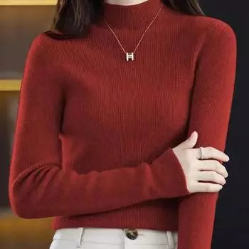 Женский зимний теплый пуловер, тонкий вязаный топ, женский осенний повседневный свитер, однотонная рубашка с длинными рукавами, женская длинная рубашка в стиле темперамент S абрикосовый